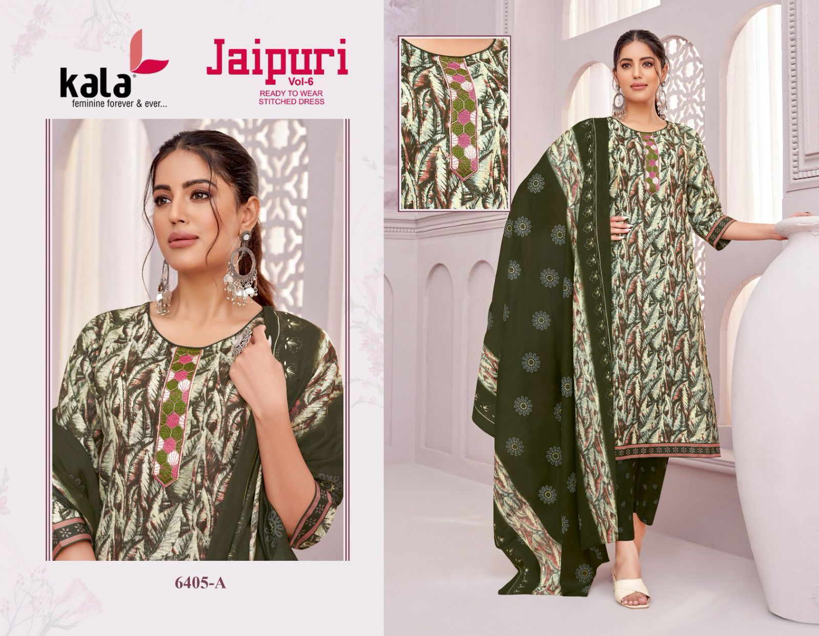 Jaipuri Vol 6 By Kala Cotton Printed Kurti With Bottom Dupatta Exporters In India